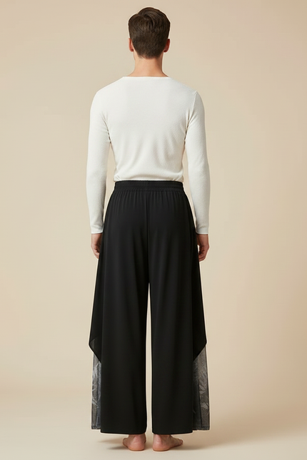 Pantalon Fluide Noir Ample Imprimé Chinois Danse Homme - Polyester - vue 2