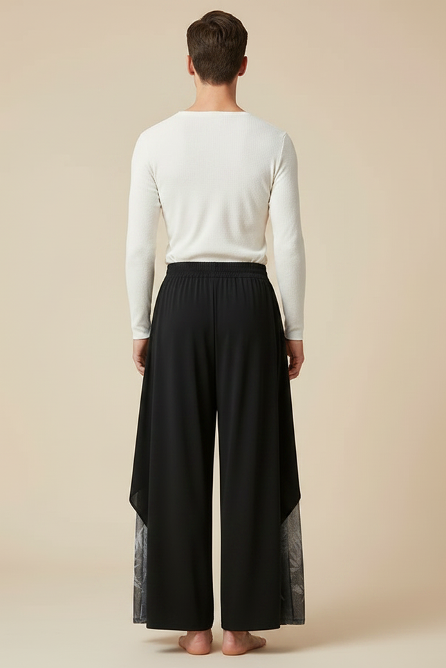 Pantalon Fluide Noir Ample Imprimé Chinois Danse Homme - Polyester - vue 2