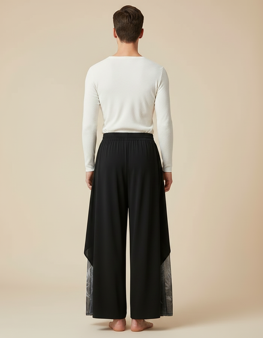 Pantalon Fluide Noir Ample Imprimé Chinois Danse Homme - Polyester - vue 2