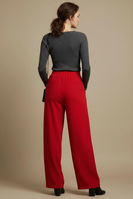 Pantalon Fluide Rouge Ample Taille Haute Femme Élégant - Viscose - vue 2