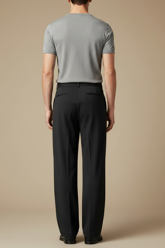 Pantalon Fluide Noir Ample Homme Formel Élégant Chic - Polyester - vue 2