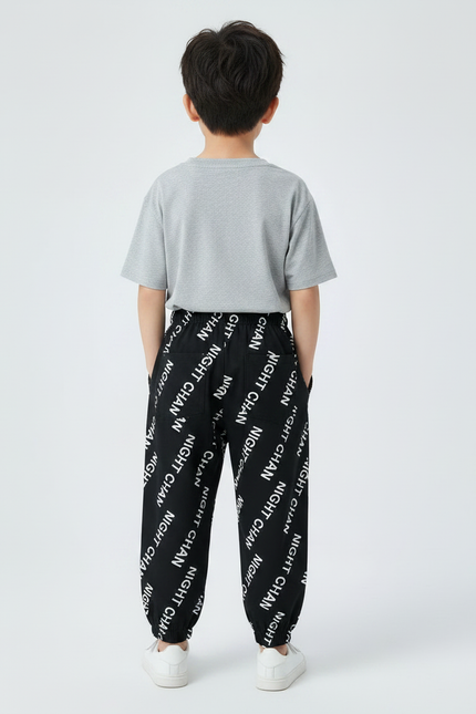Pantalon Fluide Noir Imprimé Lettres Ample Enfant - Molleton - vue 2
