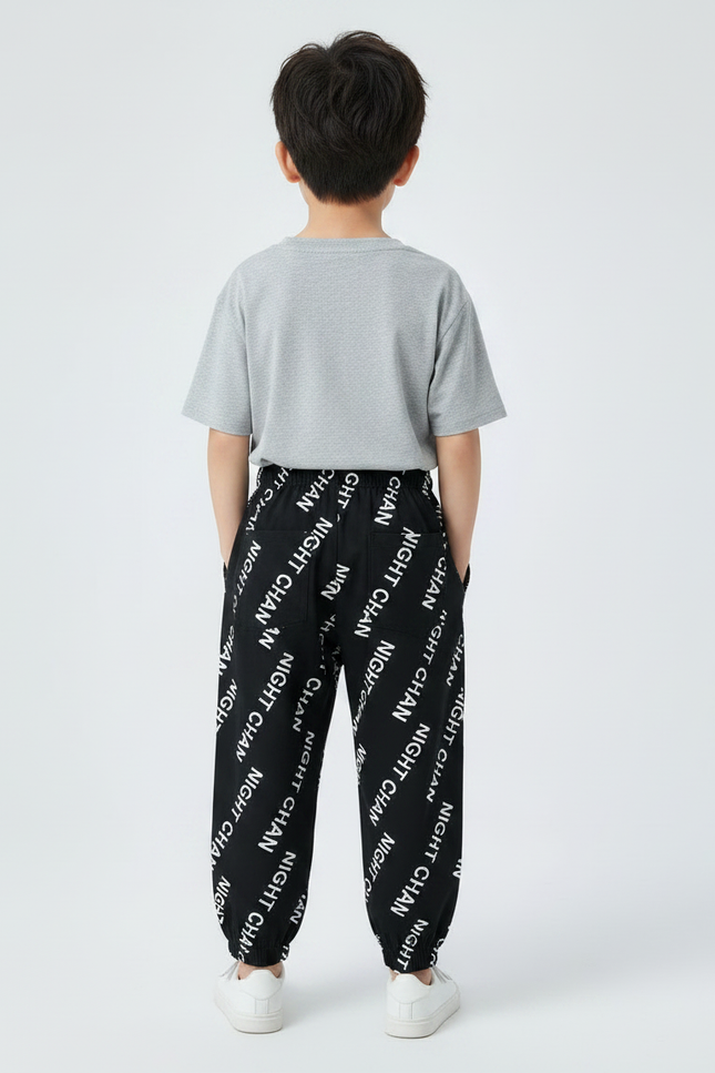 Pantalon Fluide Noir Imprimé Lettres Ample Enfant - Molleton - vue 2