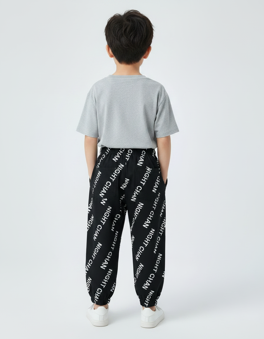 Pantalon Fluide Noir Imprimé Lettres Ample Enfant - Molleton - vue 2