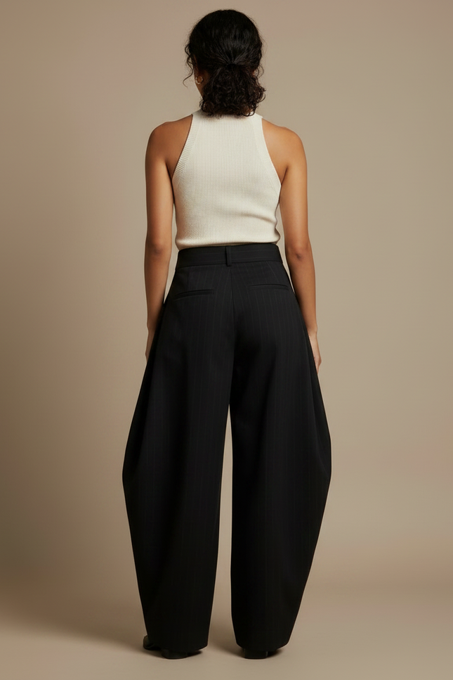 Pantalon Fluide A Rayure - Noir Viscose - vue 2