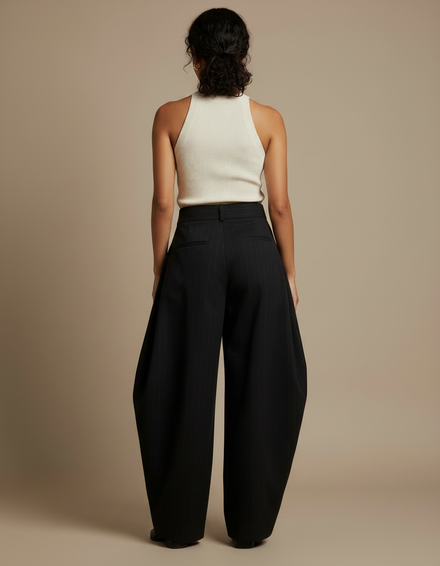 Pantalon Fluide A Rayure - Noir Viscose - vue 2