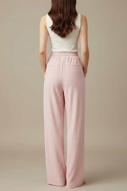 Pantalon Fluide Rose Drapé Ample Taille Haute Décontracté - Viscose - vue 2