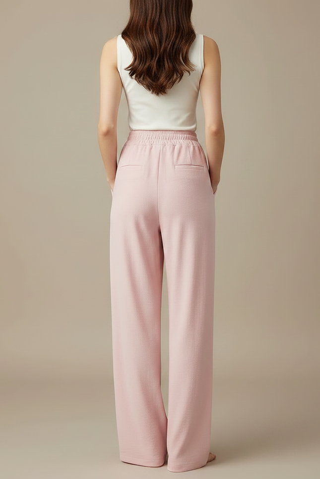 Pantalon Fluide Rose Drapé Ample Taille Haute Décontracté - Viscose - vue 2