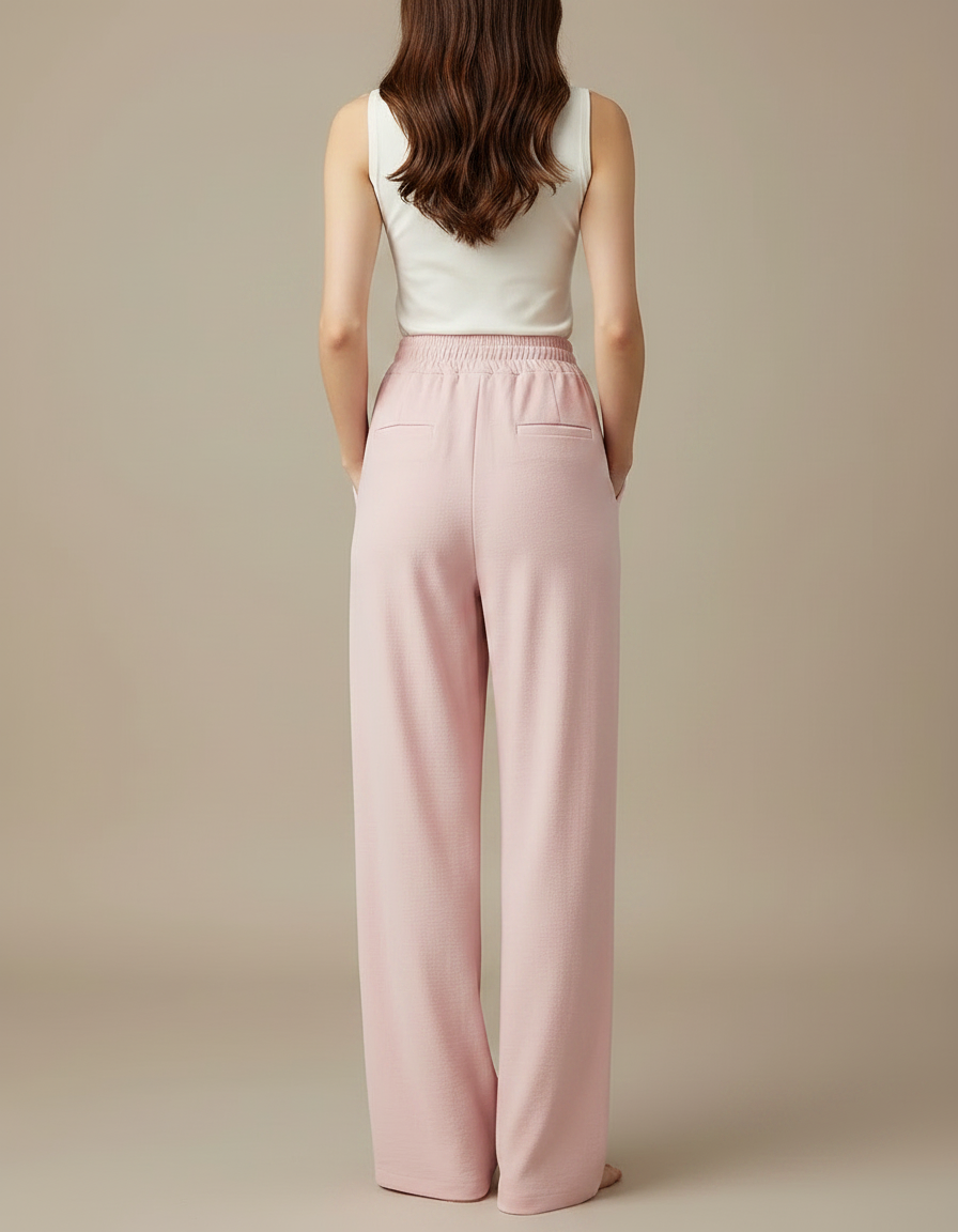 Pantalon Fluide Rose Drapé Ample Taille Haute Décontracté - Viscose - vue 2