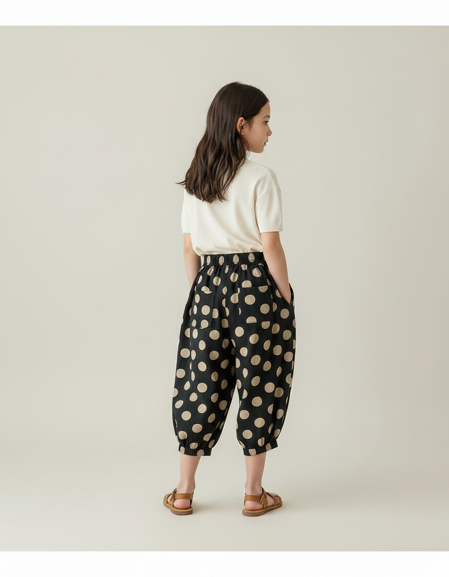 Pantalon Fluide Harem Noir Pois Beige Enfant - Viscose - vue 2