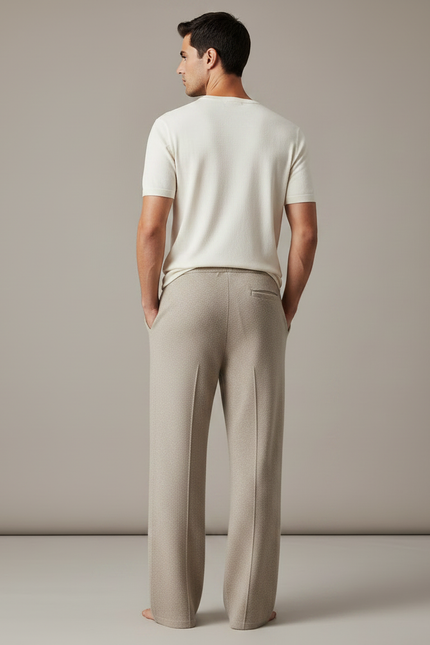 Pantalon Fluide Beige Laine Tricoté Ample Décontracté Homme - vue 2