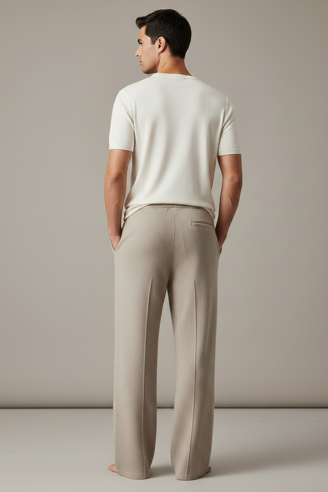 Pantalon Fluide Beige Laine Tricoté Ample Décontracté Homme - vue 2