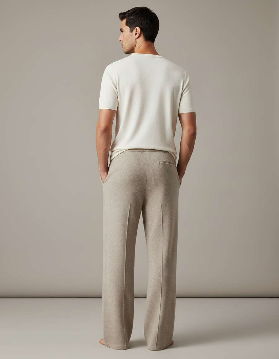 Pantalon Fluide Beige Laine Tricoté Ample Décontracté Homme - vue 2