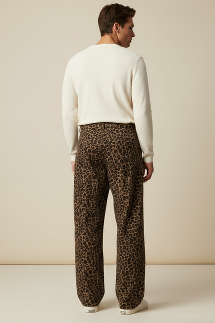 Pantalon Fluide Léopard Marron Ample Décontracté Homme - Viscose - vue 2