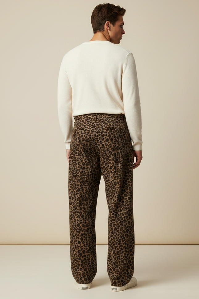 Pantalon Fluide Léopard Marron Ample Décontracté Homme - Viscose - vue 2