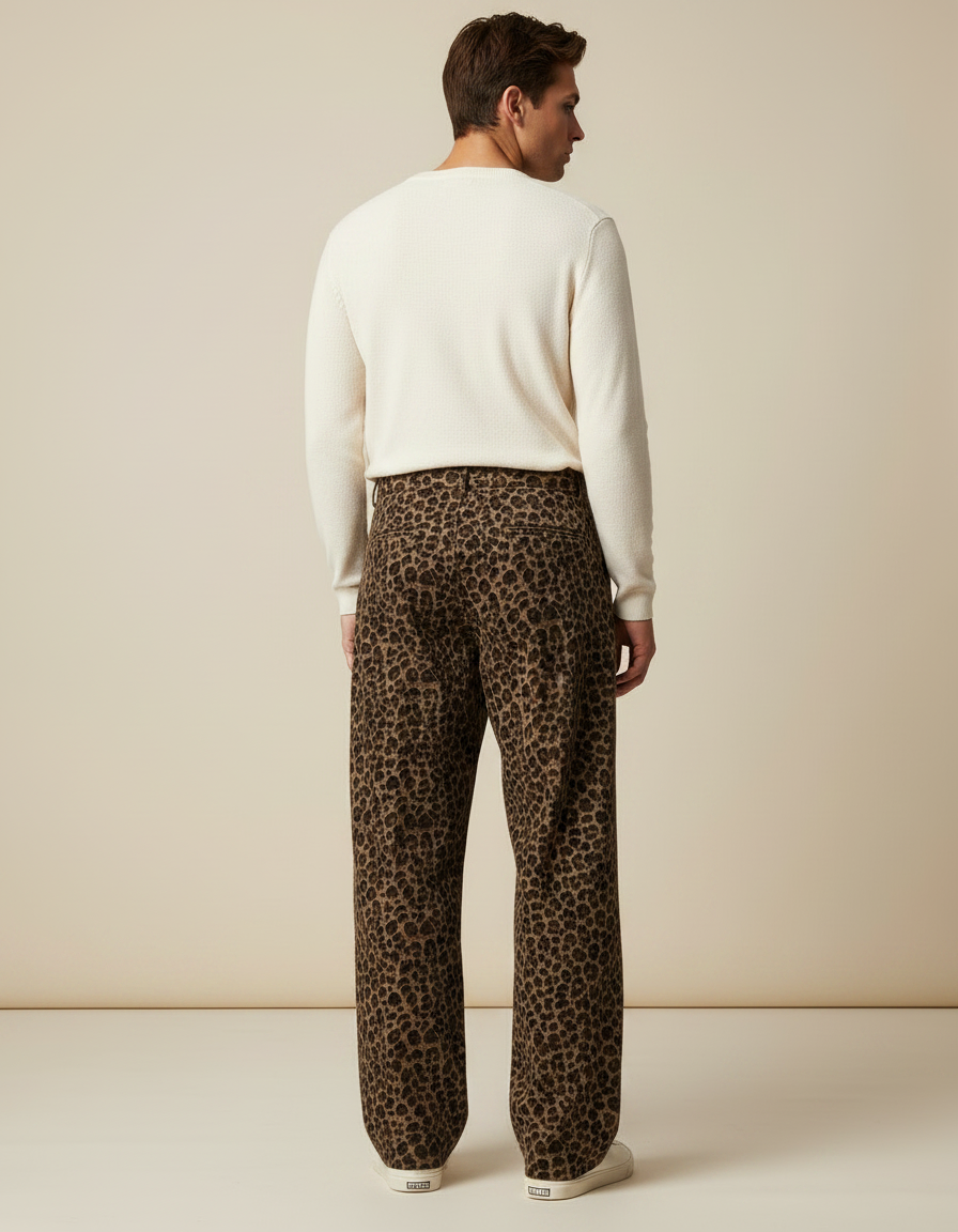 Pantalon Fluide Léopard Marron Ample Décontracté Homme - Viscose - vue 2