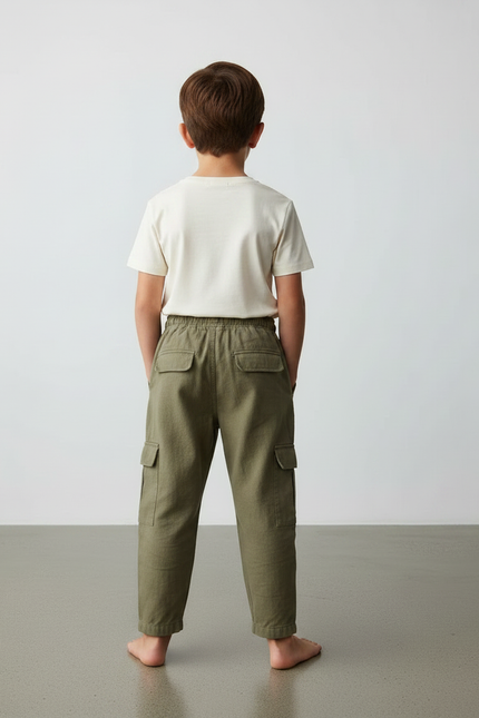 Pantalon Fluide Kaki Cargo Coton Ample Garçon - vue 2