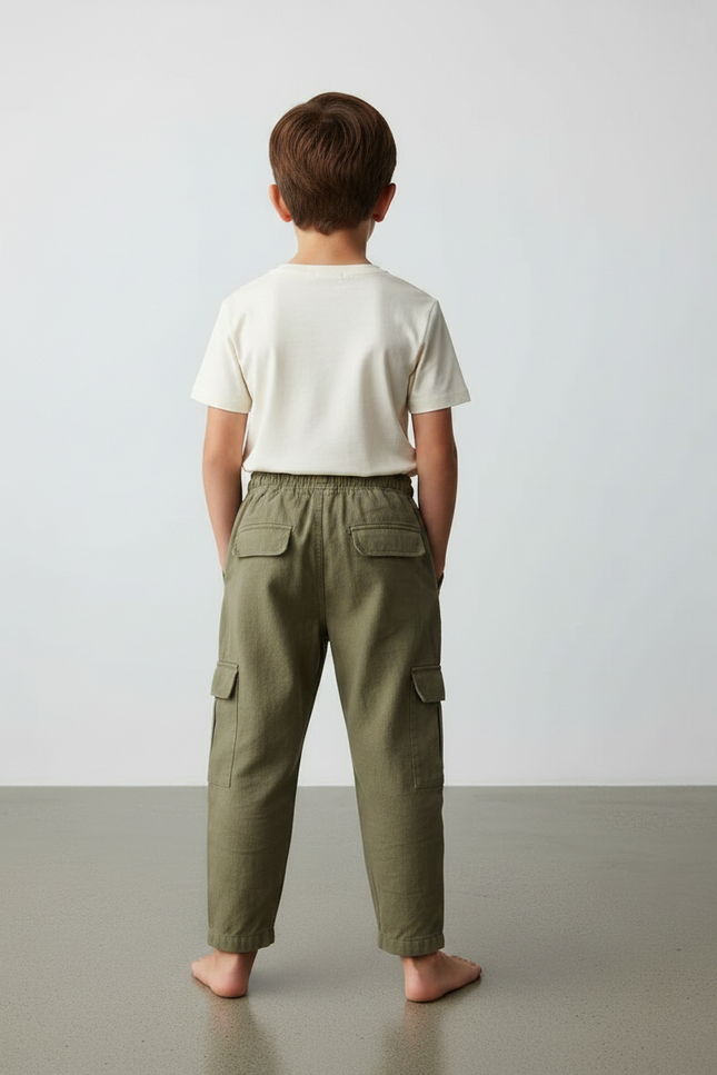 Pantalon Fluide Kaki Cargo Coton Ample Garçon - vue 2