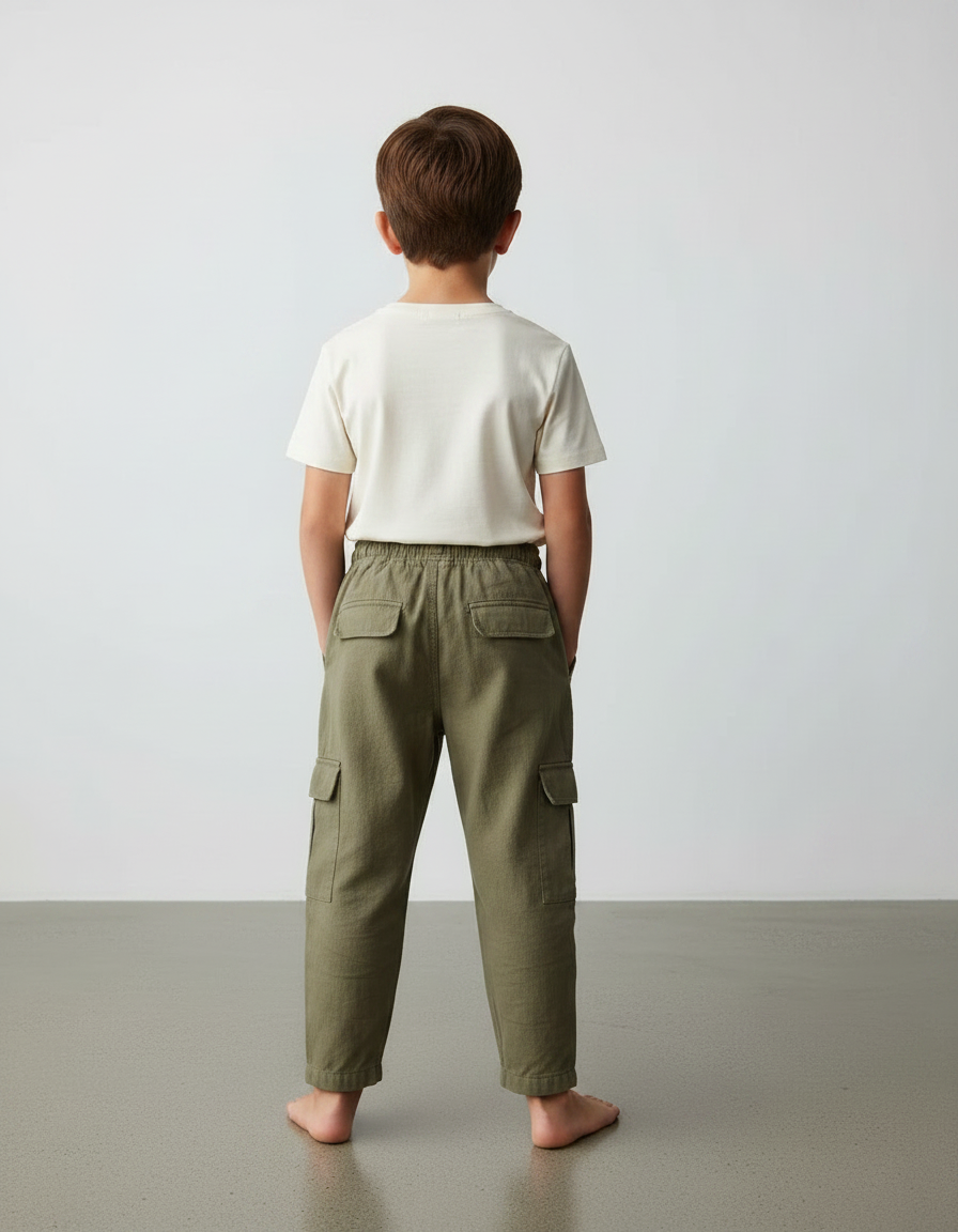 Pantalon Fluide Kaki Cargo Coton Ample Garçon - vue 2