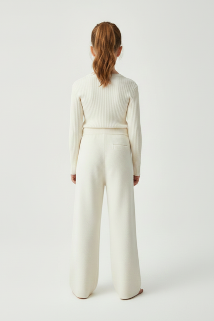 Pantalon Fluide Écru Laine Ample Décontracté Enfant - Beige - vue 2
