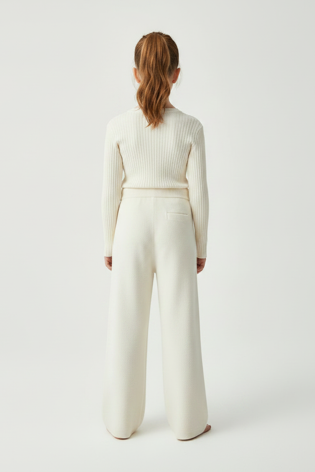 Pantalon Fluide Écru Laine Ample Décontracté Enfant - Beige - vue 2