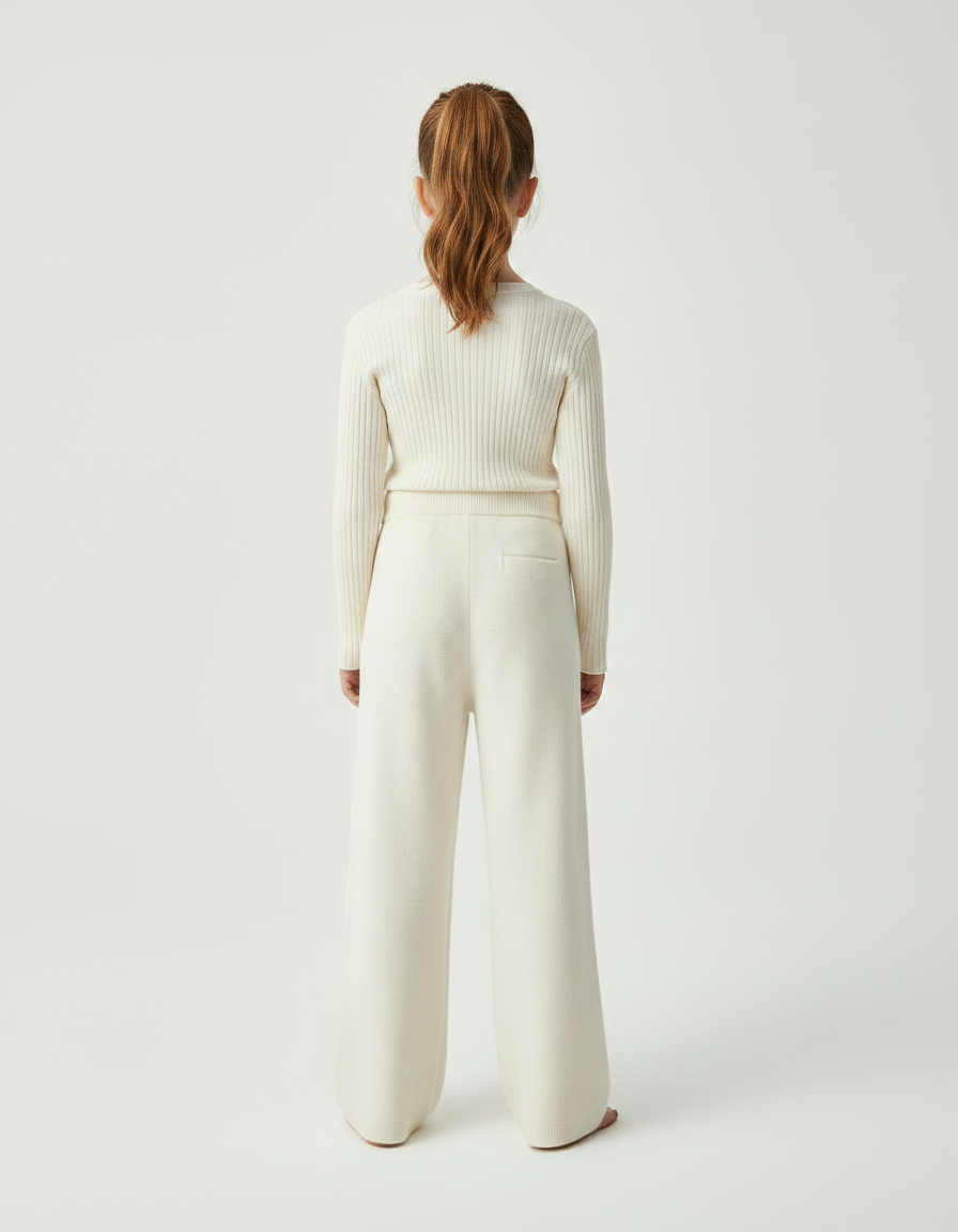 Pantalon Fluide Écru Laine Ample Décontracté Enfant - Beige - vue 2