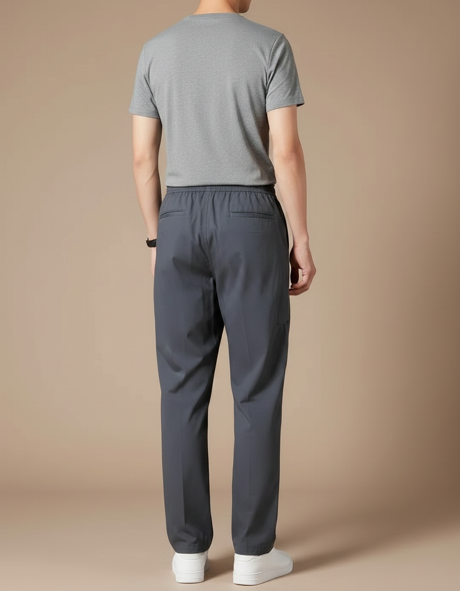 Pantalon Fluide Gris Homme Ample Décontracté Coton - Polyester - vue 2