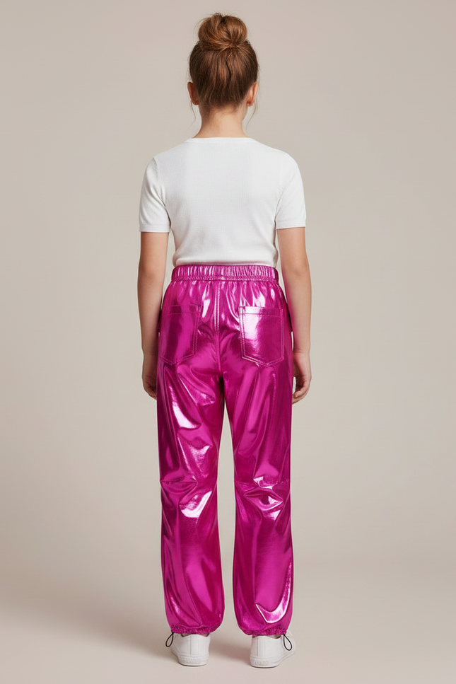 Pantalon Fluide Métallisé Cargo Rose Brillant Fille - Polyester - vue 2