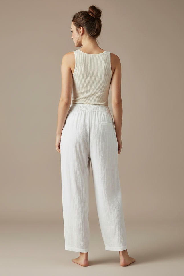Pantalon Fluide Blanc Ample Coton Décontracté Harem - vue 2
