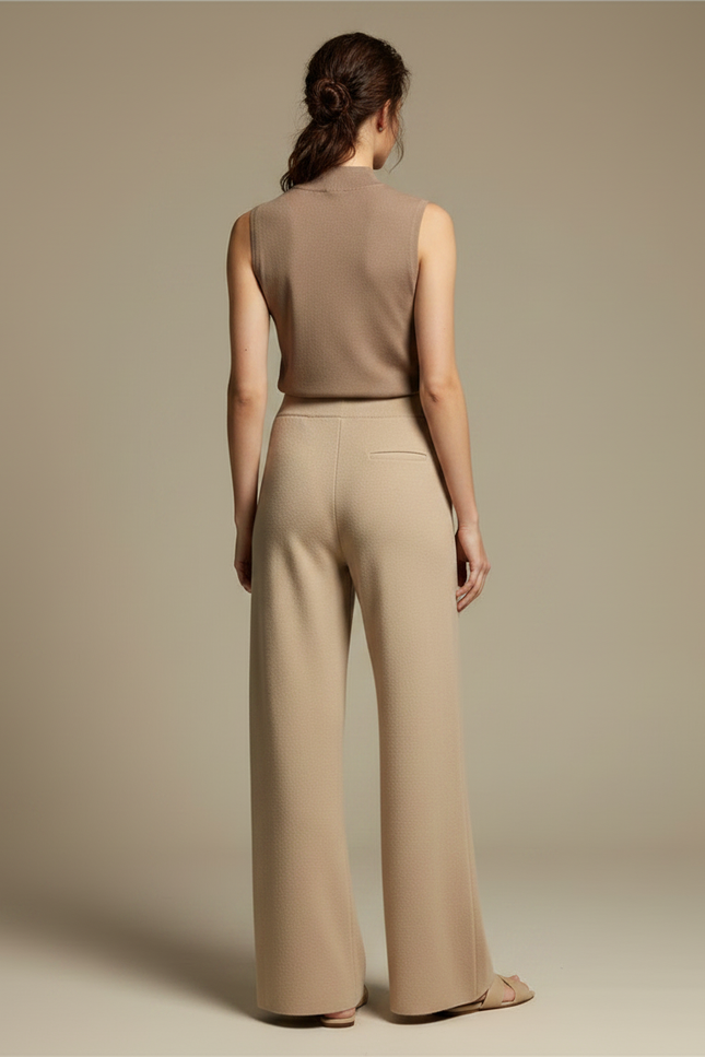 Pantalon Fluide Beige Maille Ample Élastique Confortable - vue 2