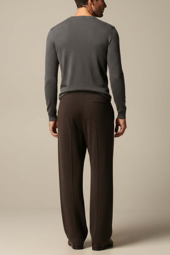 Pantalon Fluide Marron Tricoté Ample Décontracté Homme - Maille - vue 2