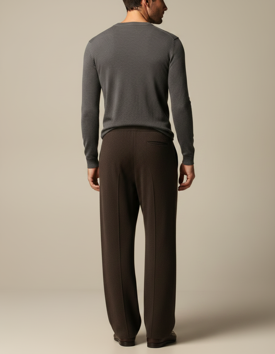 Pantalon Fluide Marron Tricoté Ample Décontracté Homme - Maille - vue 2