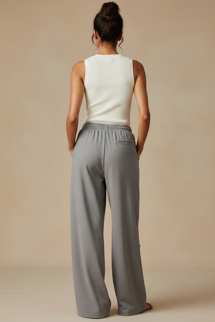 Pantalon Fluide Cargo Gris Ample Cordon Décontracté Femme - Polyester - vue 2