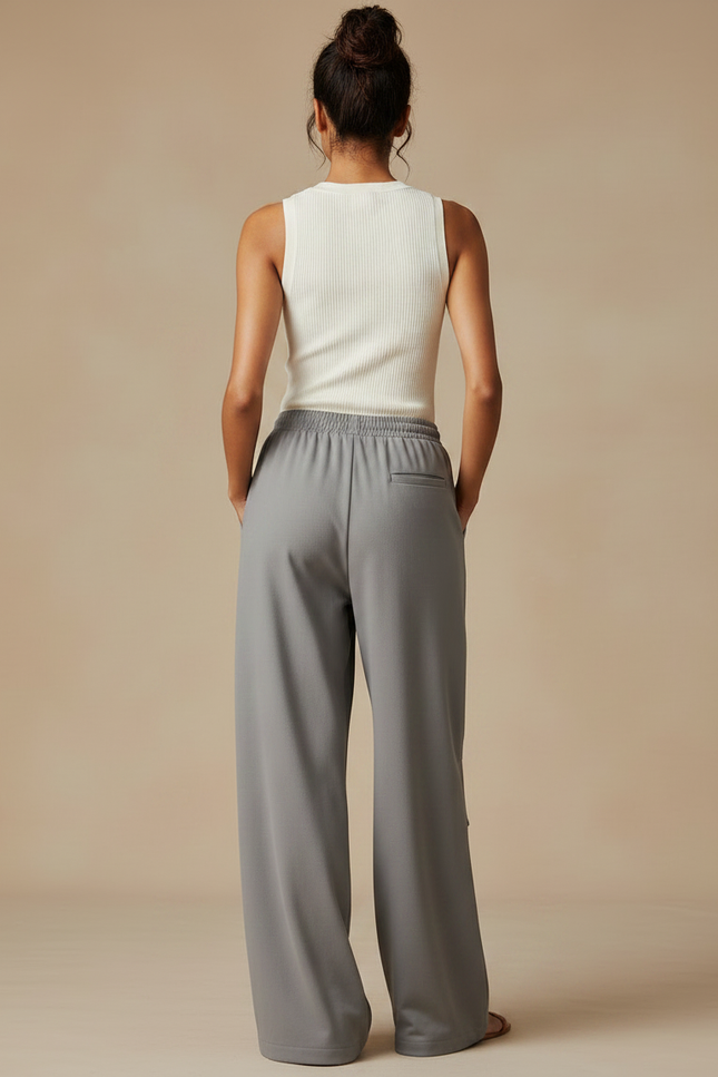 Pantalon Fluide Cargo Gris Ample Cordon Décontracté Femme - Polyester - vue 2