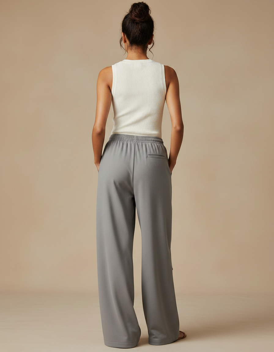 Pantalon Fluide Cargo Gris Ample Cordon Décontracté Femme - Polyester - vue 2