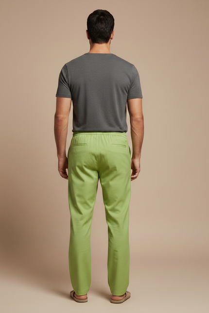 Pantalon Fluide Vert Ample Décontracté Homme Cordon - Viscose - vue 2