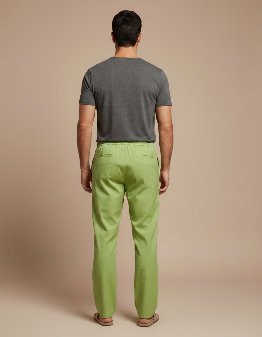 Pantalon Fluide Vert Ample Décontracté Homme Cordon - Viscose - vue 2