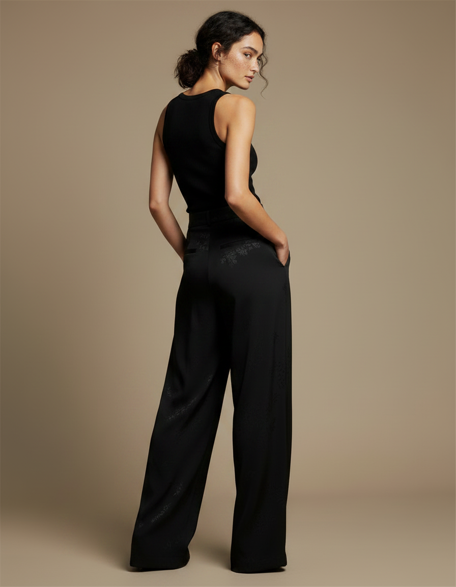 Pantalon Satin Fluide - Noir - vue 2