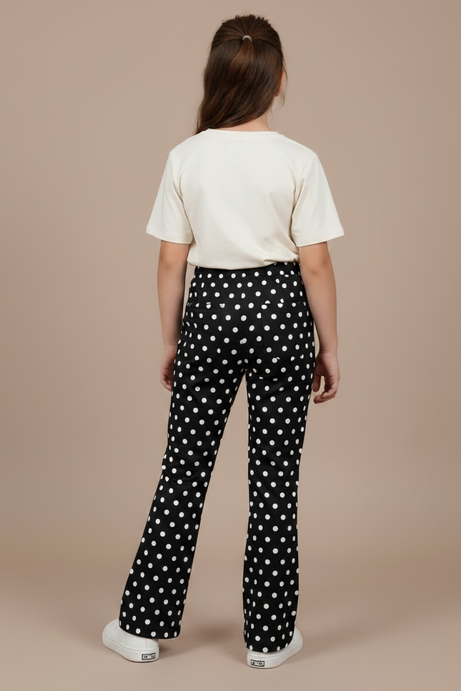 Pantalon Fluide Noir Pois Blanc Ample Enfant - Imprimé Polyester - vue 2