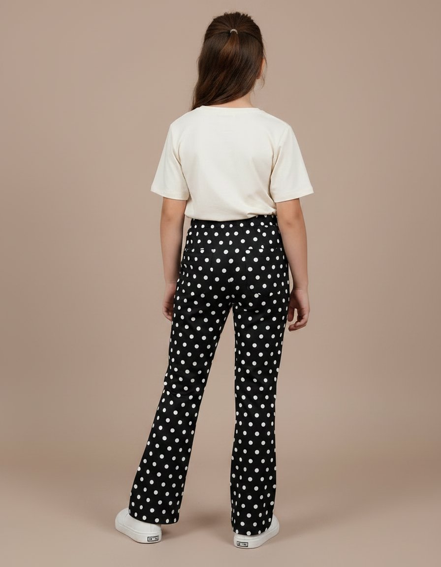 Pantalon Fluide Noir Pois Blanc Ample Enfant - Imprimé Polyester - vue 2