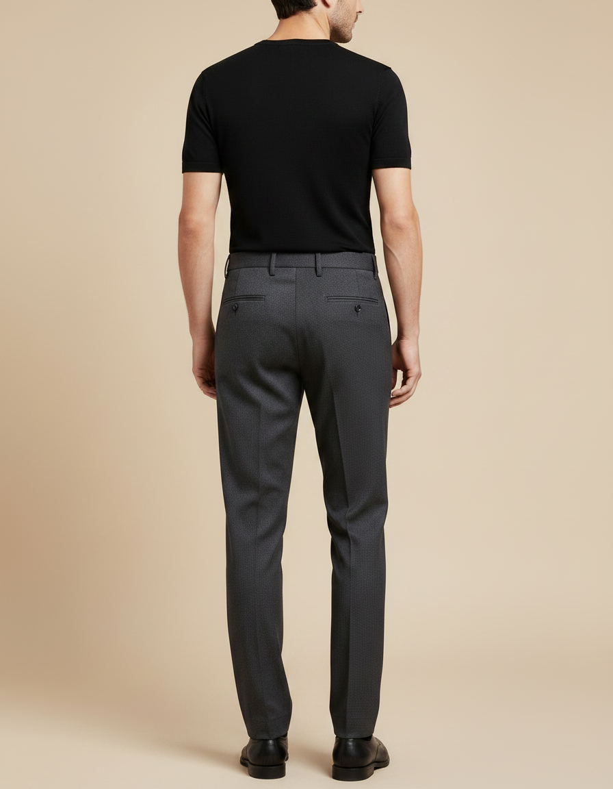 Pantalon Fluide Gris Foncé Droit Élégant Homme - Laine - vue 2