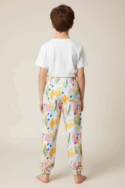 Pantalon Fluide Blanc Imprimé Abstrait Confortable Garçon - Coton - vue 2
