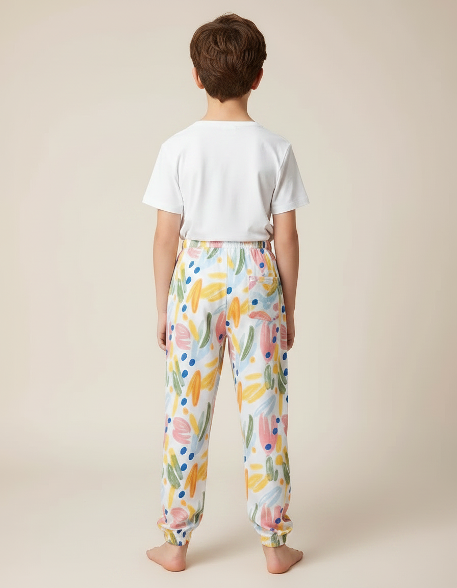 Pantalon Fluide Blanc Imprimé Abstrait Confortable Garçon - Coton - vue 2