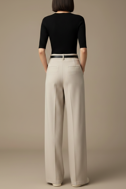 Pantalon Fluide Avec Ceinture - Beige Viscose - vue 2