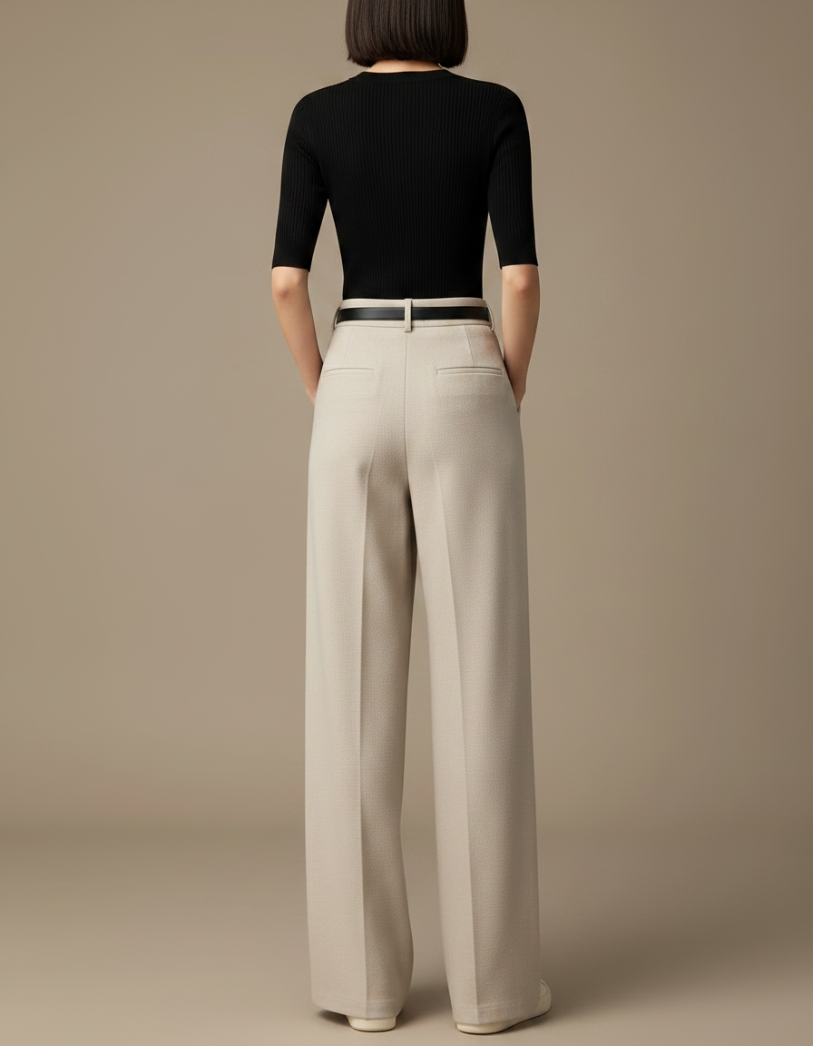 Pantalon Fluide Avec Ceinture - Beige Viscose - vue 2