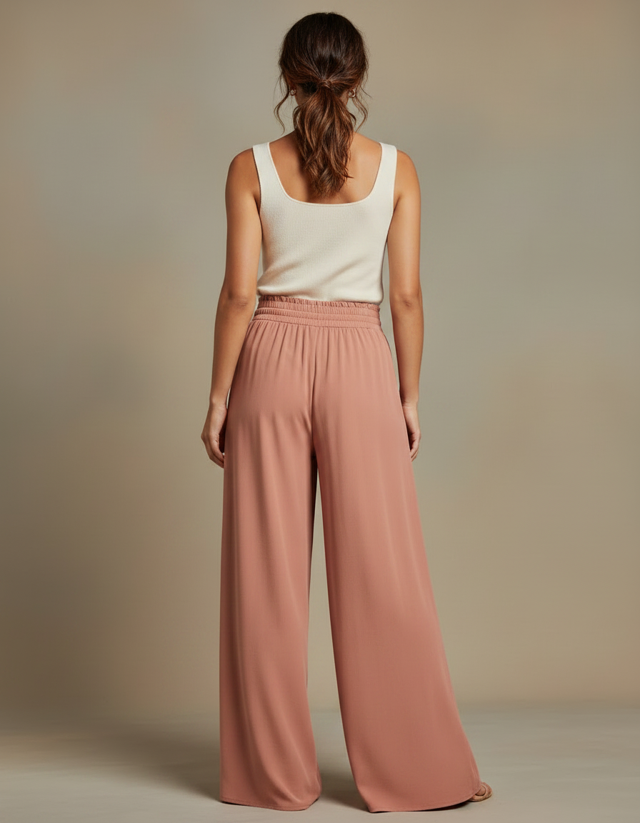 Pantalon Fluide Terracotta Femme - Marron Viscose - vue 2
