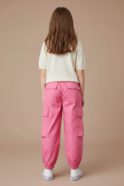 Pantalon Fluide Rose Cargo Ample Fille - Polyester - vue 2