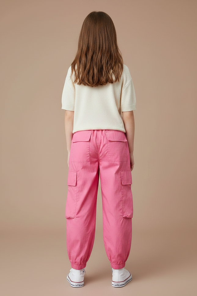 Pantalon Fluide Rose Cargo Ample Fille - Polyester - vue 2