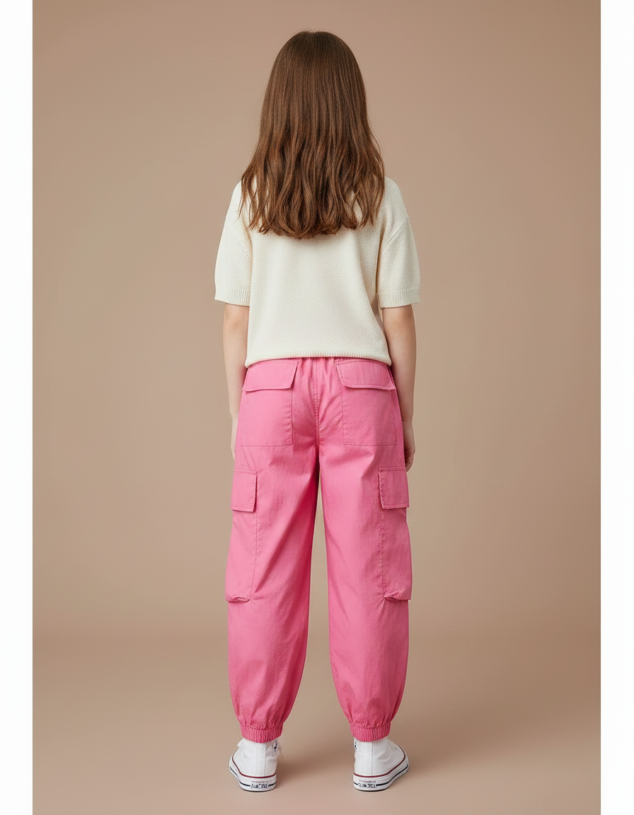 Pantalon Fluide Rose Cargo Ample Fille - Polyester - vue 2