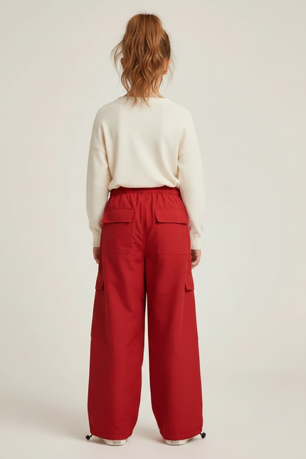 Pantalon Fluide Rouge Cargo Rayures Blanches Ample - Polyester - vue 2